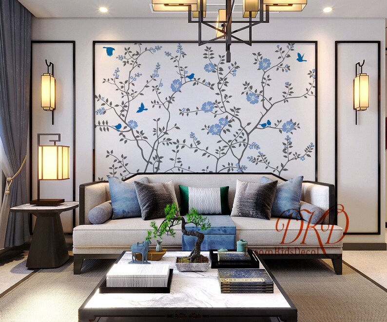Cherry Blossom Tree Branch Wall Decal With Birds - Etsy