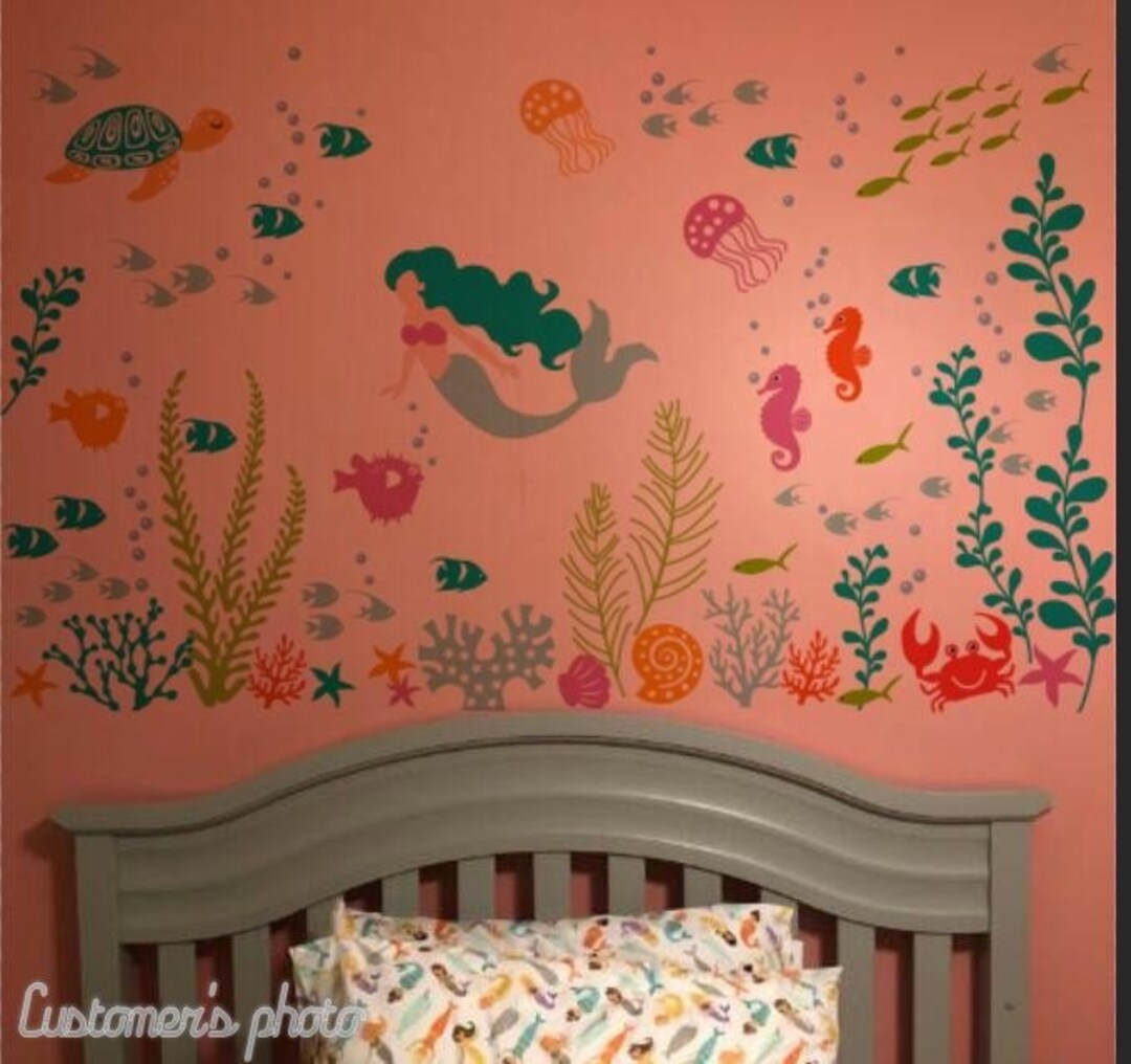 Mermaid Undersea World Wall Decals, Children's Wall Decals-under the