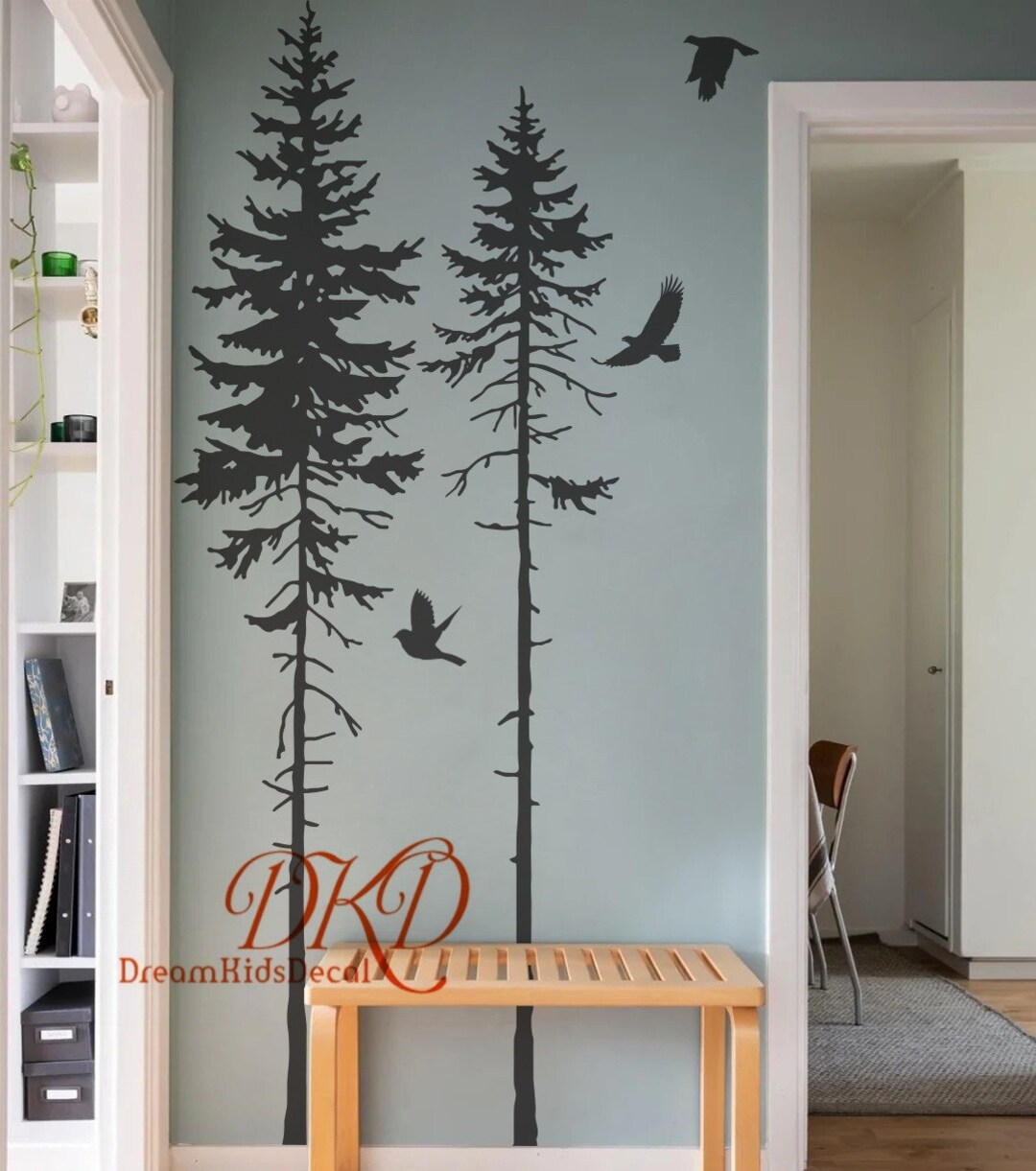 Pine Tree Wall Decal Kids Room Wall Sticker, Tree With Birds, Pine Tree ...