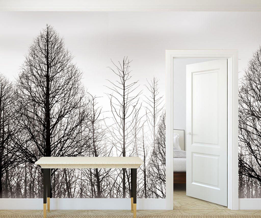 Black and White Pine Tree Wallpaper - Etsy Black and White Pine Tree Wallpaper - Etsy