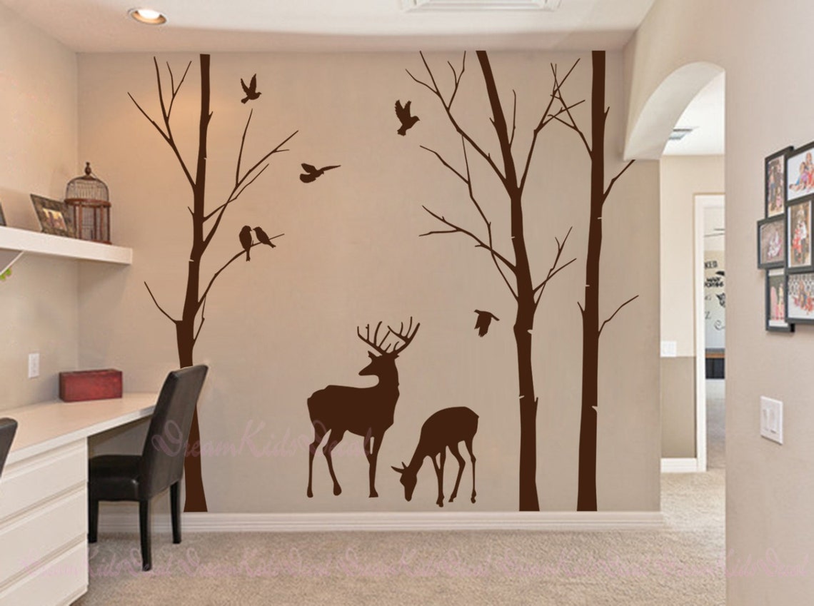 Birch Trees Decals Deer Wall Decals Nature Wall Decals Etsy