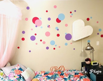 Vinilos decorativos de lunares para pared, decoración colorida para guardería, pegatinas de puntos de confeti para la habitación de los niños.