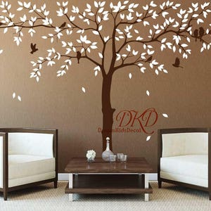 Wall Decal, Removable wall sticker, Nursery, Large Corner Tree Decal with birds, Wall Art-Sleep under Tree-DK124