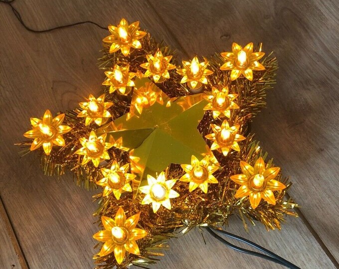 Vintage Woolworths Light up Star Tree Topper Gold Fairy Lights Etsy