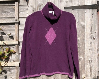 Women's Vintage Purple Jumper Roll Neck Polo Wool and Angora Size 16 Warm & Cozy