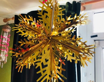 3 Vintage Gold 80s Foil Christmas Decorations Star Starburst ...