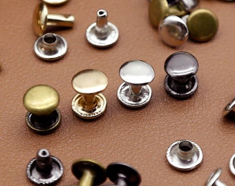 Double Cap Rivets, Brass Material Snap Buttons for Leather Crafts Hammer Drive Rivets, Stud Rapid Rivets Leather Craft Repair Purse Handbags