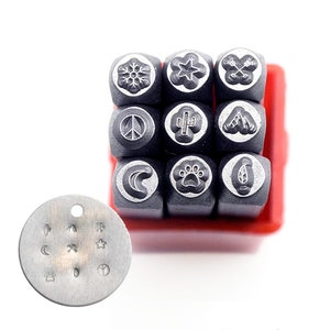 9pcs Set Steel Metal Stamp for Jewelry, Cactus Snowflake Star Moon Metal Stamping Punch, 3mm Hardness Steel DIY Jewelry Stamping Tool