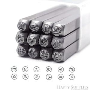 3mm 12pcs Set Zodiac Steel Metal Stamp for Jewelry, Constellation Metal Stamping Punch Tools, Hardness Steel Hand DIY Jewelry Stamping Tool