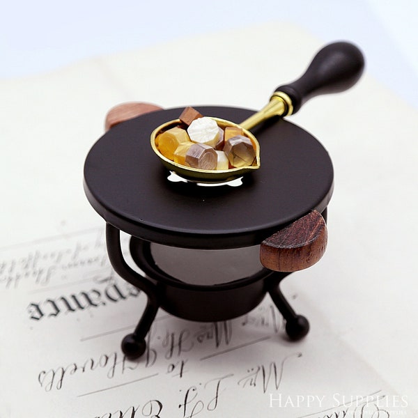 Outil pour four de fusion de cire à cacheter, outil pour poêle de fonte de cire avec poignée en bois, cuillère à cire en laiton