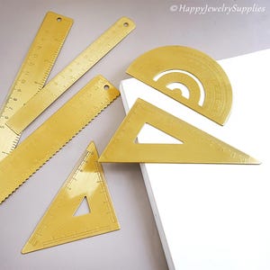 Minimalistic Brass Ruler Triangle Ruler Protractor Measurement Tool Drawing Ruler, School Supplies