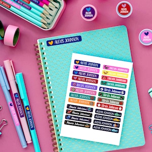 Custom School Supply Labels, Kids&#39; Stationery Name Stickers, Waterproof and Dishwasher Safe, Name Labels for School Supplies, Name tags