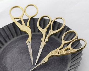 1pcs High Quality Vintage Style Stainless Steel Gold Plated Crane Scissors