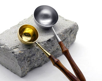 Wax Melting Spoon for Wax Seal Stamp - Wax Seal Spoon - Brass Wax Spoon - Stainless Steel Spoon - Wooden Handle Wax Spoon - Wax Melter (S02)