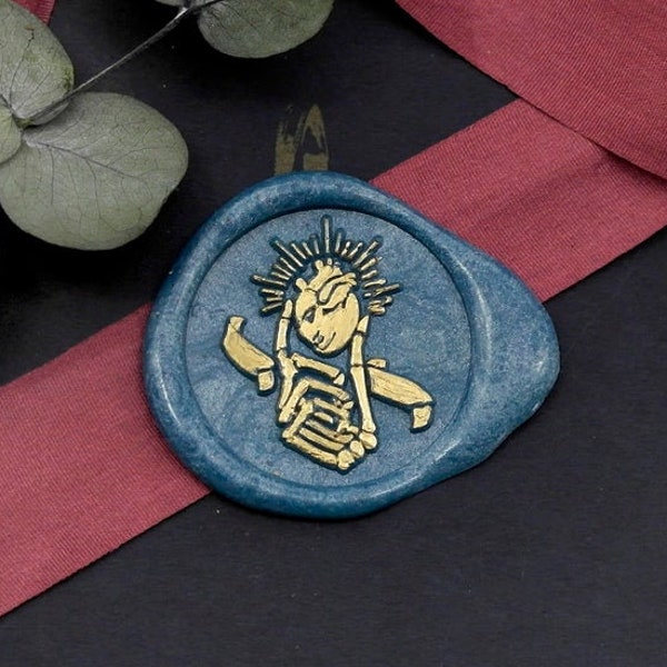 Wax Seal Stamp - 1pcs 30mm Round Skull Hand with Human Heart Metal Stamp / Halloween Wax Seal Stamp / Sealing Wax Stamp (WS546)