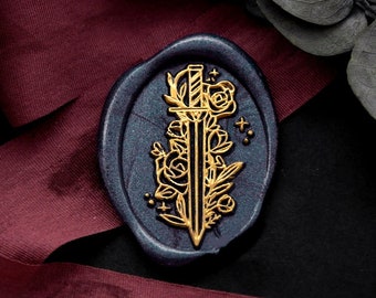 Wax Seal Stamp - 1pcs 30mm Oval Sword and Rose Floral Flower Stamp / Wedding Wax Seal Stamp / Sealing Wax Stamp