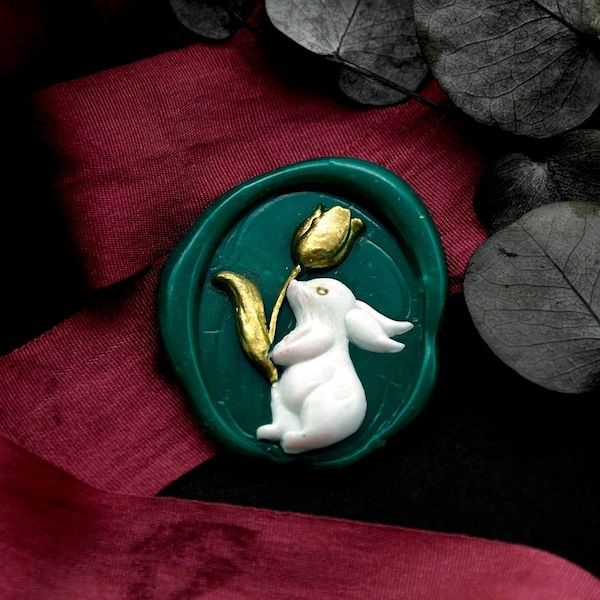 3D Wax Seal Stamp - 1pcs Easter Tulip Rabbit Metal Stamp / Wedding Wax Seal Stamp / Sealing Wax Stamp (WS977)