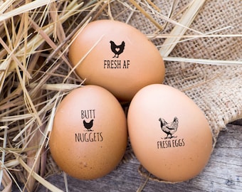 Egg Stamp Set - Fresh AF Egg Stamp, Custom Egg Carton Stamp, Mix & Match - Fram Chicken Egg Stamp, Butt Nuggets Rubber Stamp