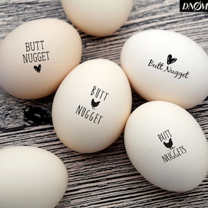 Set di timbri per uova - Timbro per uova Butt Nuggets, Timbro per scatole di uova personalizzato, Mix & Match - Timbro per uova di gallina Fram, Timbro in gomma Butt Nuggets