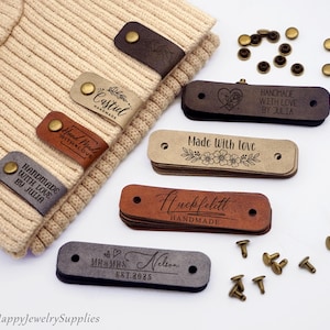 Etiquetas personalizadas de piel sintética para prendas de punto y crochet / Etiquetas de punto con remaches de tornillo Chicago / Etiquetas comerciales para gorros / Etiqueta de crochet / Tejidos de punto