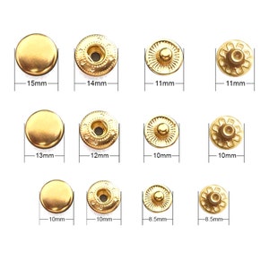 Brass Snap Buttons Leather Craft Fastener Closure, Leatherworking Snap Buttons Metal Snap Fasteners Kit Leather Snaps 8/10/12.5/15mm image 4