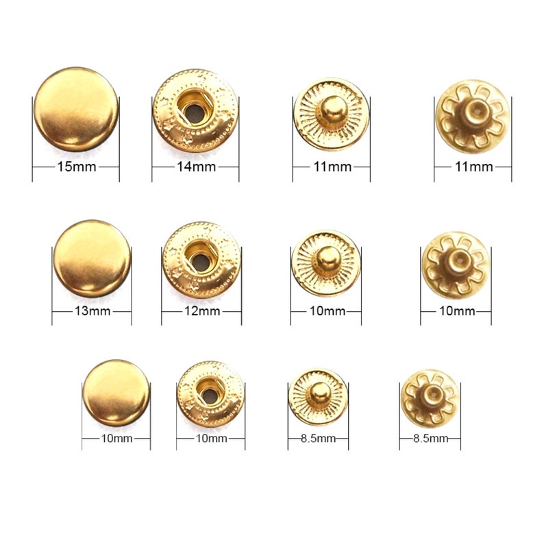 Brass Snap Buttons Leather Craft Fastener Closure, Leatherworking Snap Buttons Metal Snap Fasteners Kit Leather Snaps 8/10/12.5/15mm image 4