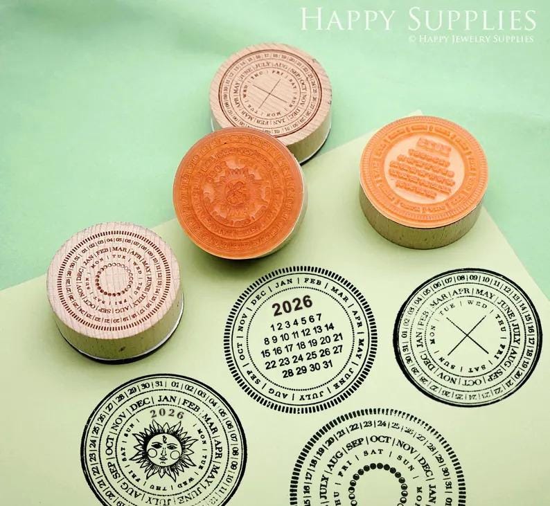 2026 Perpetual Calendar Stamp, Date Months Timeline Rubber Stamps, Journal Planner Wooden Stamp Set, Yearly Scrapbooking Stamp image 5