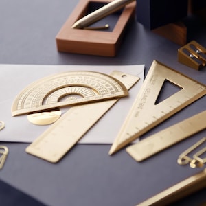 Minimalistic Brass Ruler Triangle Ruler Protractor Measurement Tool Drawing Handmade Ruler, School Supplies