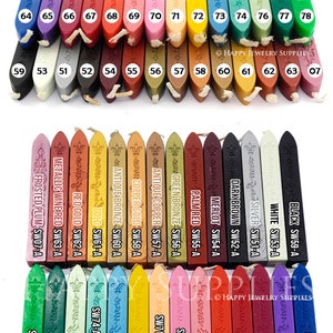 Sealing wax stick with wick and  35 colors are showed.