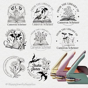 Custom Dragon Book Embosser, Library Stamp, Personalized Birth Flower Book Embosser, From The Library of Stamp, This Book Belongs to Stamp