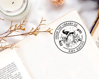 Gepersonaliseerde Ex Libris Stempel – Zelfinktend, Floral Design, Boekembosser, Keuze Uit 2 Afdrukformaten, Ideaal Voor Boekenliefhebbers