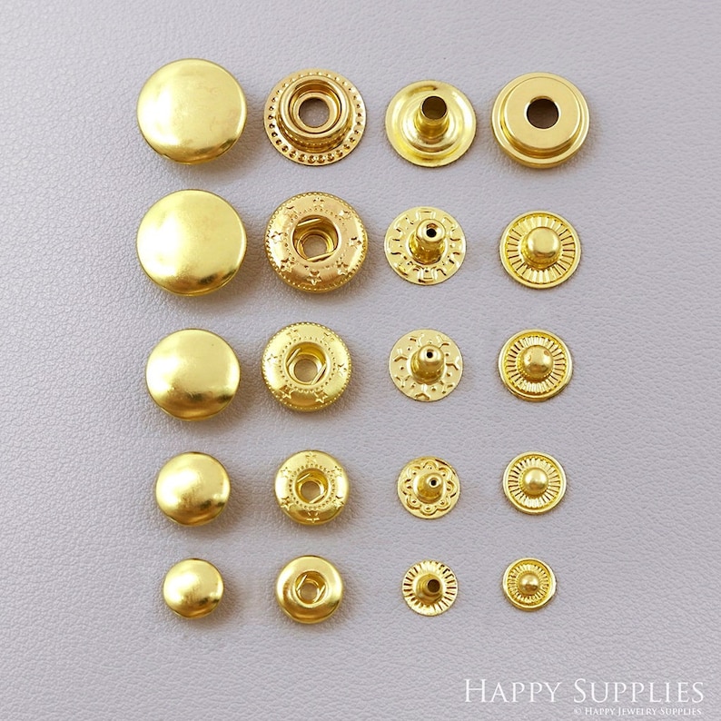 Brass Snap Buttons Leather Craft Fastener Closure, Leatherworking Snap Buttons Metal Snap Fasteners Kit Leather Snaps 8/10/12.5/15mm image 1