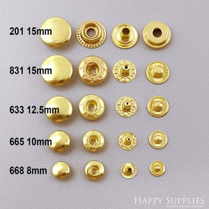 Brass Snap Buttons Leather Craft Fastener Closure, Leatherworking Snap Buttons Metal Snap Fasteners Kit Leather Snaps 8/10/12.5/15mm image 2