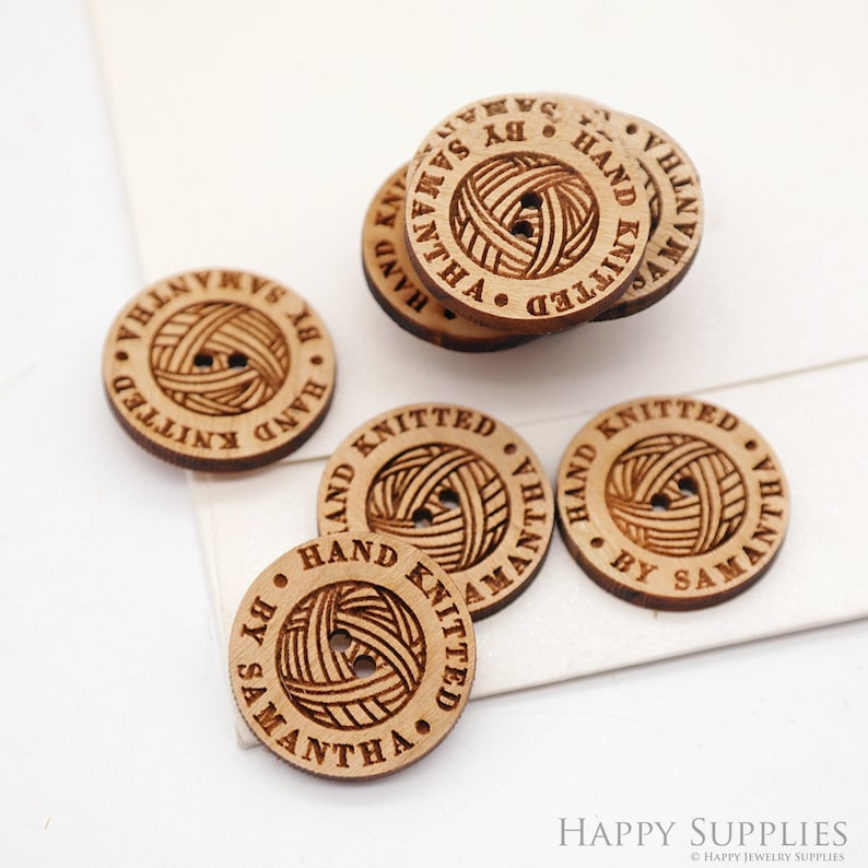 Custom Wooden Knit Crochet Buttons Tags Personalized Engraved Etsy