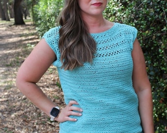 Crochet Summer Top Pattern, Women’s Handmade Tee Shirt, Lightweight Crochet Shirt, Sizes XS-5X