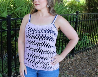 Lacy Crochet Summer Tank Top Pattern, Women's Crochet Top, Crochet Tank Top, XS-3X, Instant Download PDF
