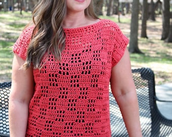 Valerie Tee Crochet Top Pattern: Women's Summer T-Shirt (Instant Download)