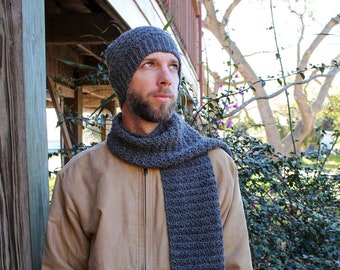 Men's Hat and Scarf Set Crochet Pattern, Men's Crochet Beanie, Men's Crochet Scarf, Dude Hat and Scarf Set, Instant Download