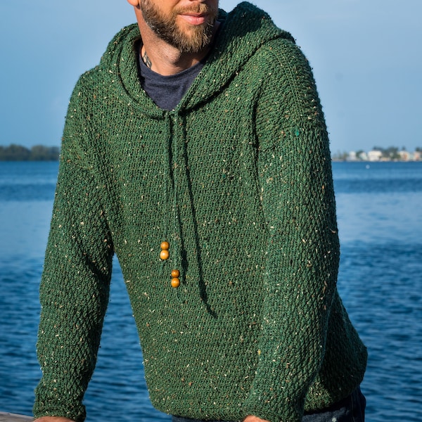 Men's Crochet Hoodie Pattern, Modern Crochet Hoodie, Alpine Crochet Stitch Sweater, Men's Crochet Sweater, S-5X, Instant Download PDF