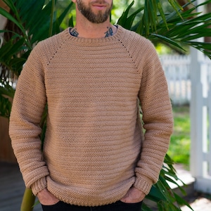 Men's Crochet Sweater Pattern, Men's Raglan Sweater, Crochet Pullover Sweater, Reed Raglan Sweater, PDF Download