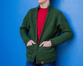 Men's Crochet Cardigan Pattern, Fallon Cardigan, Instant Download