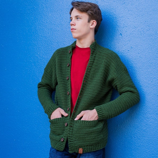 Men's Crochet Cardigan Pattern, Fallon Cardigan, Instant Download