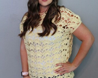 Lacy Crochet Top Pattern, Summer Crochet Top, Women's Lacy Tee Shirt, Instant Download PDF