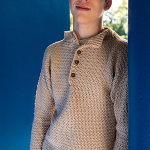 Men's Crochet Button Mock Neck Sweater Pattern Bramley image 3
