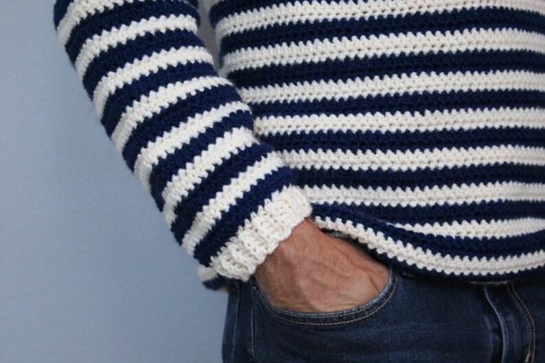 Men's Crochet Sweater Pattern, Striped Crochet Sweater for Men, Crochet Pullover Pattern, S-XL, Instant Download PDF 画像 3