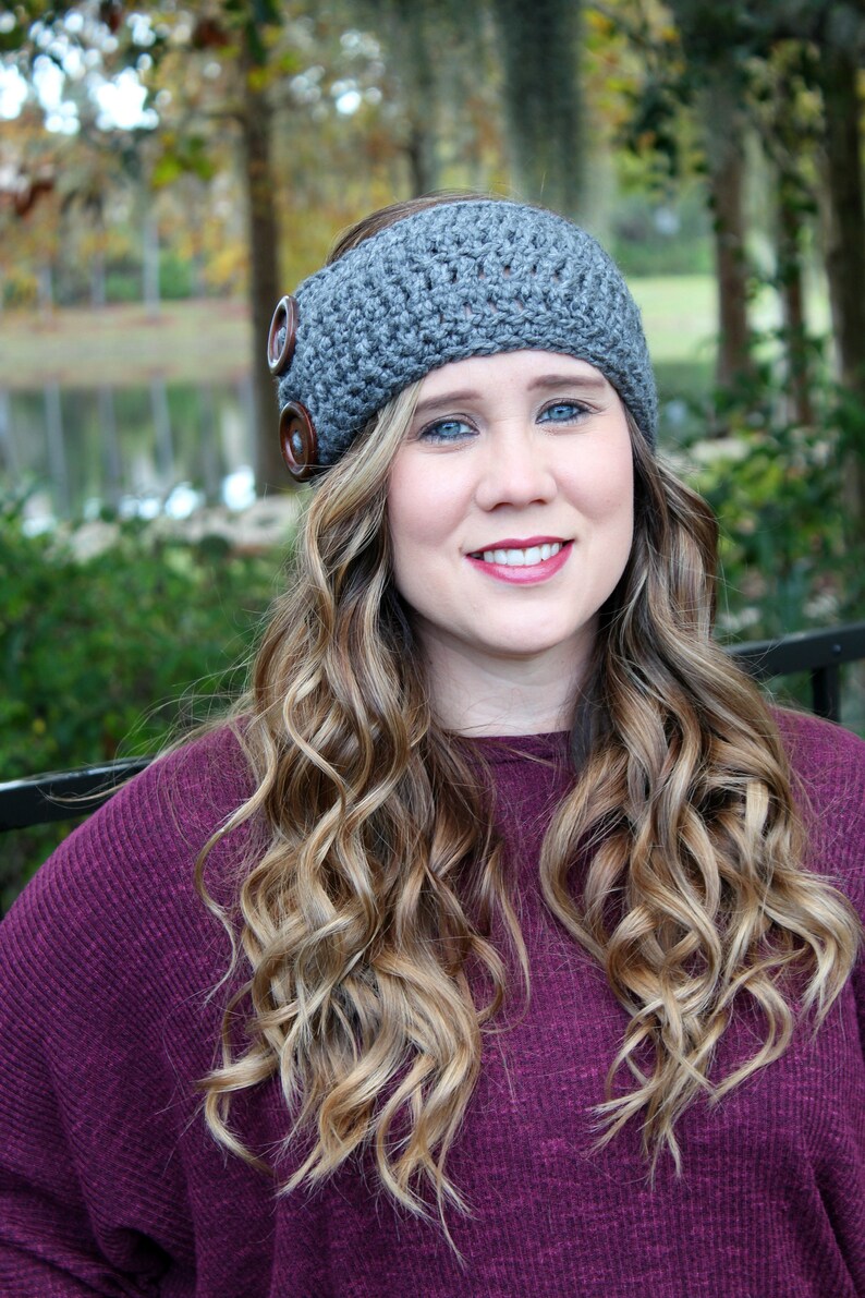 Earwarmer with Buttons Amelia Earwarmer Instant Download Chunky Earwarmer with Button Crochet Pattern
