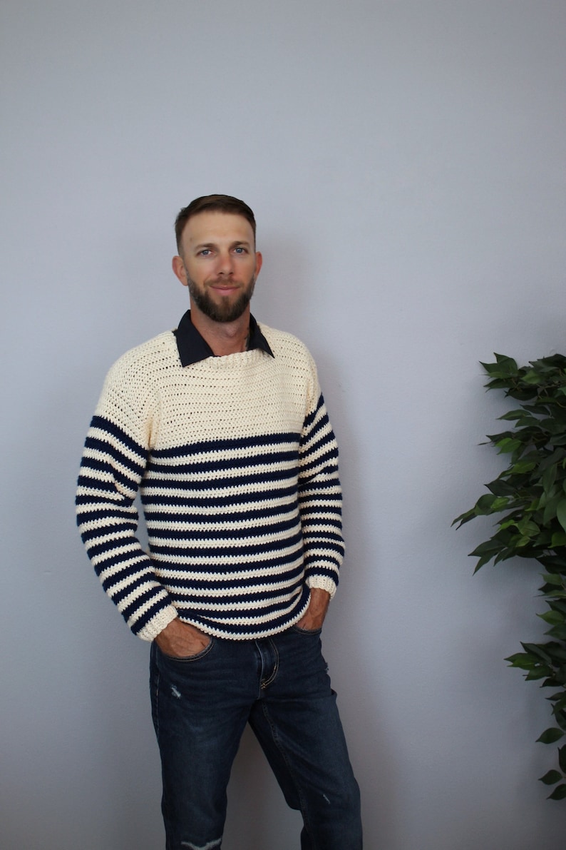 Men's Crochet Sweater Pattern, Striped Crochet Sweater for Men, Crochet Pullover Pattern, S-XL, Instant Download PDF 画像 5