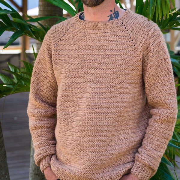 Men's Crochet Raglan Sweater Pattern, Reed Raglan Sweater, Instant Download