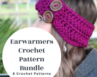 Crochet Ear Warmer Pattern Bundle: 8 Winter Headband PDF Patterns (Instant Download)