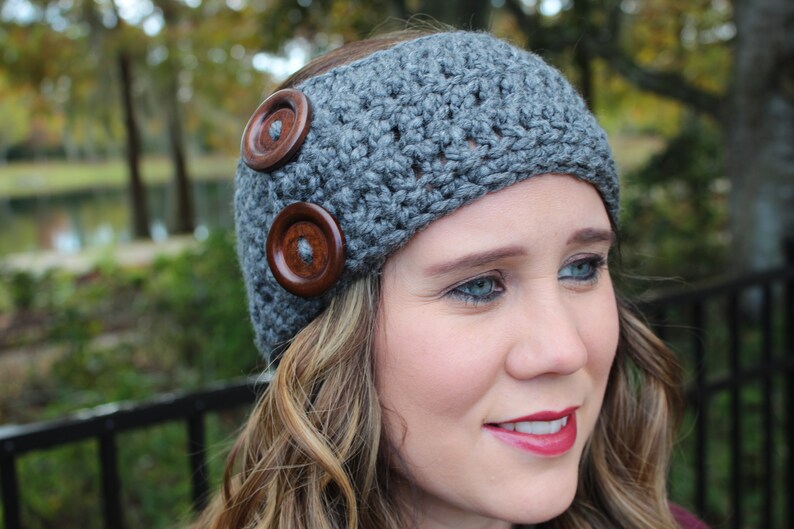 Earwarmer with Buttons Amelia Earwarmer Instant Download Chunky Earwarmer with Button Crochet Pattern